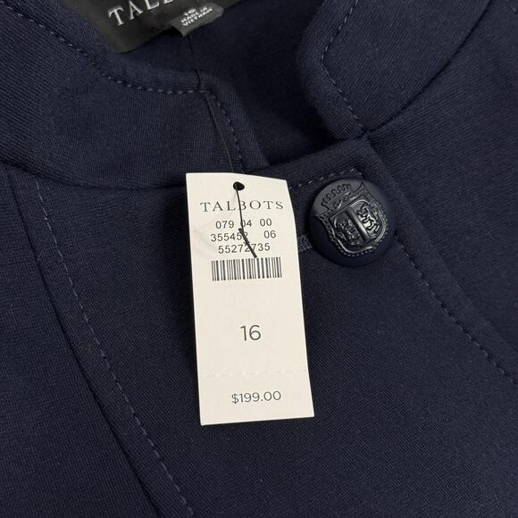Talbots Jacket Womens 16 Navy Stand Collar Blazer Button Front Pockets Lined NEW - Picture 5 of 9